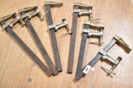 Four Piher A7 F Clamps and two Piher A27 F Clamps