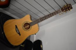 A Vintage (brand not age) electro acoustic guitar, model VEC1400N, left handed model, serial