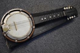 A vintage unbranded banjo mandolin, with case