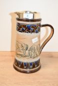 A late 19th-century Hannah Barlow (1851 -1961) for Doulton Lambeth stoneware ewer, having a Silver