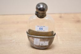 A fine Edwardian James Deakin and Sons silver plate hip flask, with original glass, marked to collar