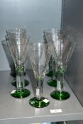 Seven vintage Swedish Margareta Hennix for Reijmyre Glassworks glasses, featuring a clear glass
