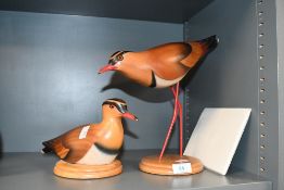Two vintage Feathers Gallery hand painted and carved Crowned Plover, to feature a male and a female,