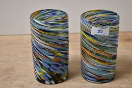 Two contemporary Murano-style studio glass vases, of cylindrical form featuring colourful confetti