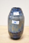 A fine vintage studio pottery vase, featuring a mottled starry blue reflective glaze, unmarked, 17.