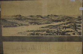 A 20th Century monochrome print, featuring an image of The Lake District fells over Windermere