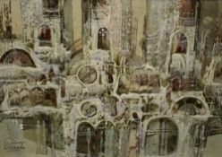 Jen Wenczka (British b.1946) Mixed media, a textured architectural study, signed lower left,