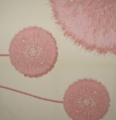 A Contemporary lithograph on canvas, depicting three sun printed dandelions, unsigned or attributed,