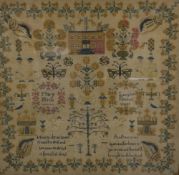 Mary Hirsts (19th Century) Embroidered Sampler, dated 1840, embellished with a house and floral
