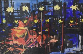 In the manner of Richard Dempsey (American 1909–1987) Watercolour 'Steelworks', a vibrant abstract