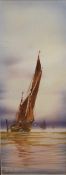 A pair of 20th Century maritime watercolours, depicting thames sailing barges under sail, signed