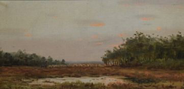 Boer (20th Century) Acrylic on board, a pastoral landscape with shepherd tending sheep, signed lower
