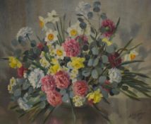 Anatoli Nikolaevich Nikolsky (Russian b.1934) Oil on canvas still life, a study of a vase of flowers