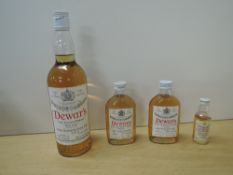 Dewar's White Label Fine Scotch Whisky, 70 proof 26 2/3 fl, 6 2/3 fl oz x2, later 50ml, all good