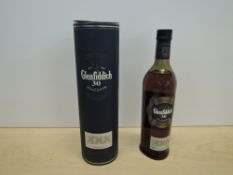 Glenfiddich 30 Year Old Pure Single Malt Scotch Whisky, 40% vol, 70cl, in card tube, level mid