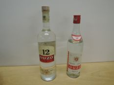 Ouzo 12, 40% vol, 1 litre and Ouzo A Keo, 650ml, both seals good, 12 level mid neck A level low