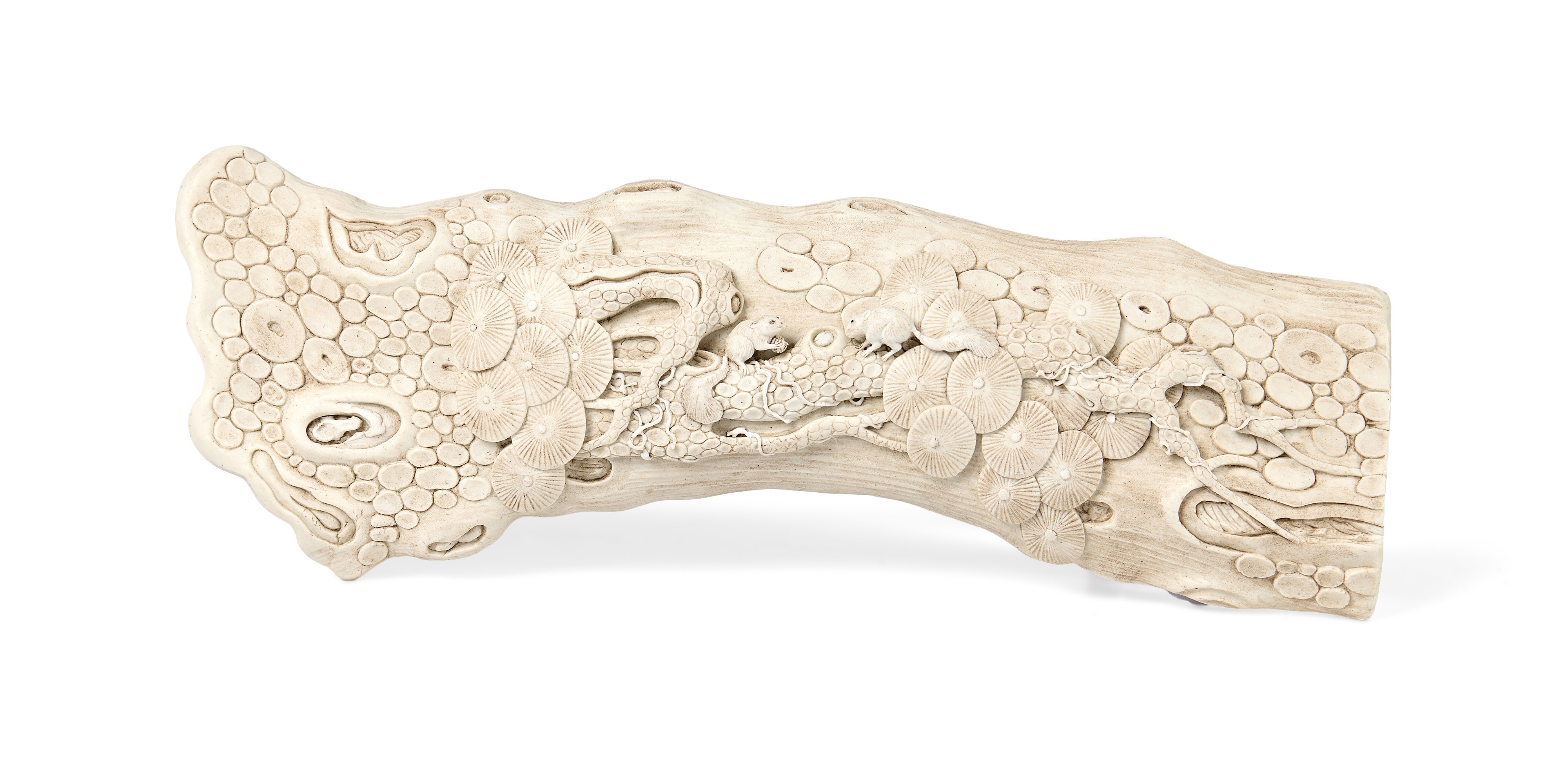 A RARE CHINESE BISCUIT WRIST REST BY WANG BINGRONG † modelled in high ...