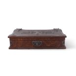 A STAINED OAK BIBLE BOX, 20TH CENTURY, of rectangular form, the hinged lid decorated with