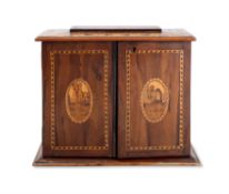 AN IRISH KILLARNEY WORK INLAID ARBUTUS WOOD JEWELLERY CABINET, 19TH CENTURY with twin panelled