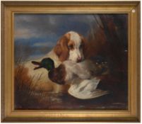SIR EDWIN LANDSEER (1802-1873) Spaniel hunting duck Oil on canvas, 62 x 74cm