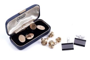 Cufflinks, including a pair of 9ct rose gold