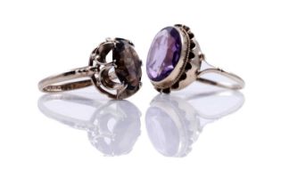 Modern amethyst and smoky quartz dress rings