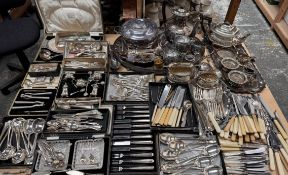 An extensive collection of electroplated wares including trays part tea sets,