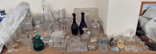 A 19th century blue glass mallet shaped decanter with gilt script for 