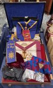 Two briefcases of Masonic regalia, including aprons,