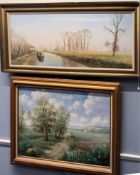 Michael Morris A canal scene Oil on canvas Signed Together with a modern oil painting of a