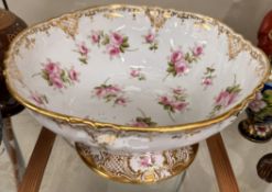 A Copeland for Daniell porcelain pedestal bowl, painted with pink roses, 29.