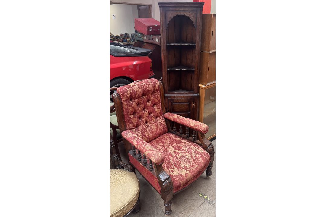 A Victorian mahogany framed library chair with deep buttoned upholstery, - Image 3 of 3