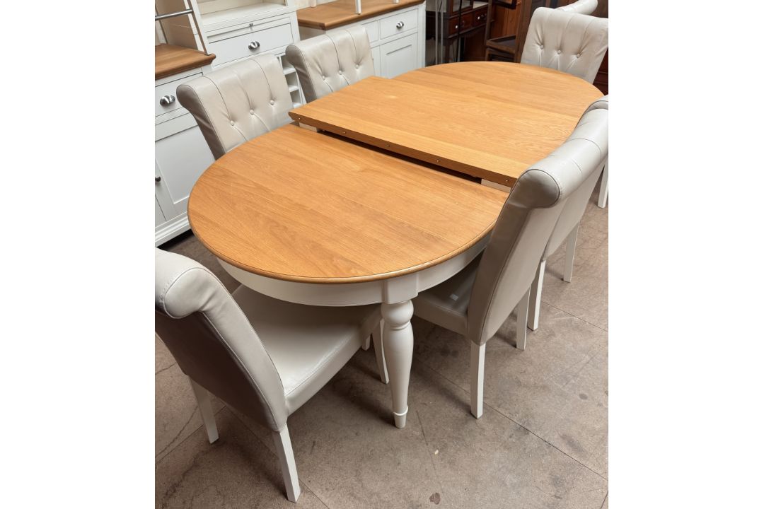 A modern oak and cream painted kitchen table and eight chairs together with a matching sideboard, - Image 2 of 6