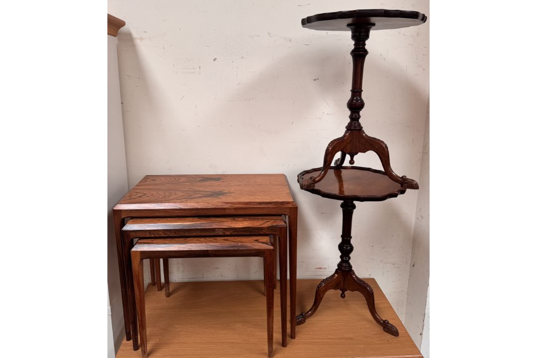 A rosewood nest of three tables together with a pair of mahogany wine tables - Image 1 of 2