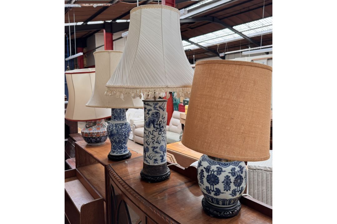 A Japanese Imari pattern vase converted to a table lamp together with three Chinese blue and white - Image 1 of 25