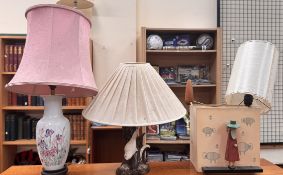 A David Sharp of Rye pottery table lamp together with three other lamps
