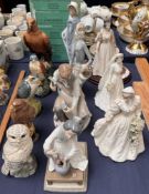 A Coalport figure Diana Princess of Wales together with The Queen, LLadro figures,