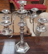 An electroplated four branch chandelier, on an hexagonal beaded base, 44.