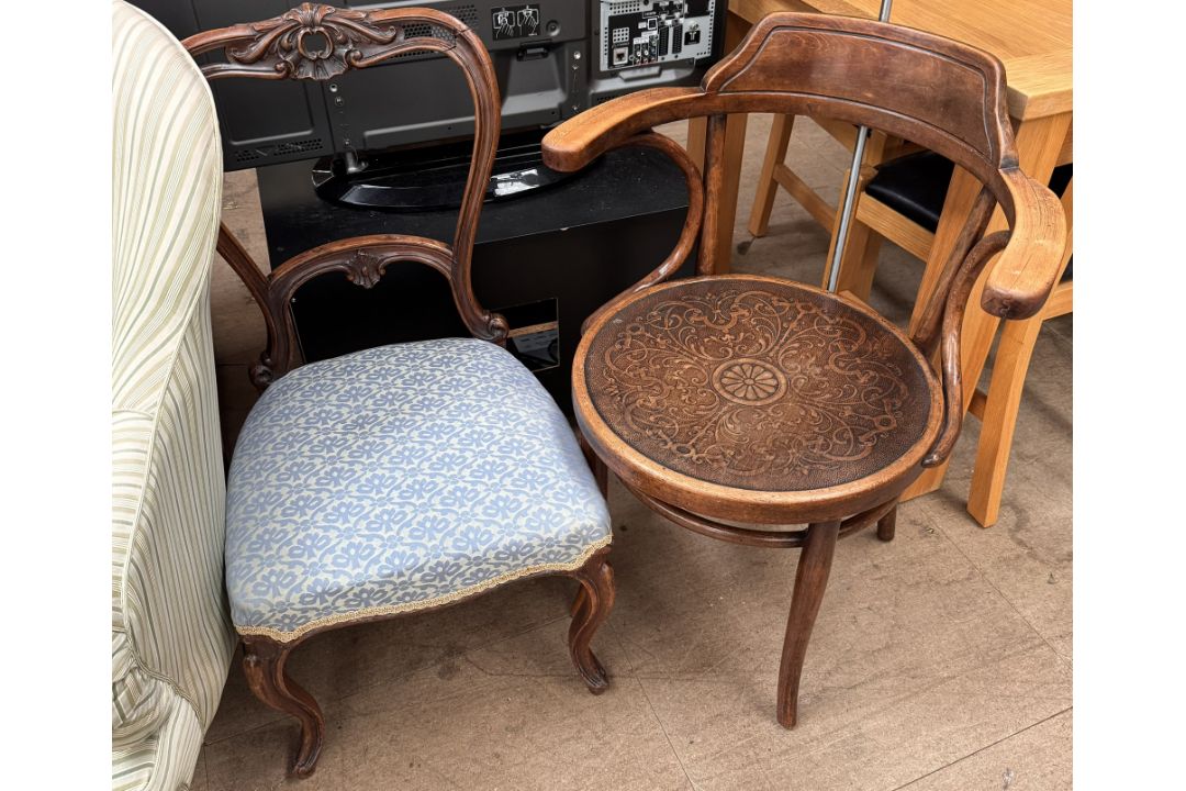 A bentwood elbow chair together with a Victorian mahogany balloon back chair