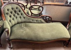 A Victorian chaise longue together with a matching lady's and gentleman's chair and a set of six