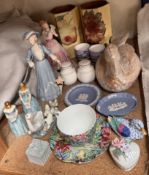 An Herend hand painted duck together with a pair of Royal Worcester hawk head candle snuffers,