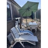 Garden furniture including a table chairs, reclining chairs, tea trolley,