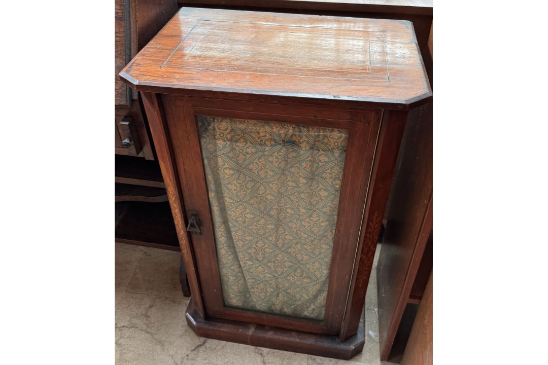 An oak court cupboard together with an oak bureau and a walnut music cabinet - Image 2 of 4