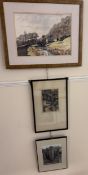 Don McLaren Montgomery Canal Watercolour Signed Together with a Vera Colbourne print and a