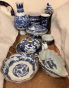 A Chinese porcelain blue and white mug together with Chinese porcelain vases,