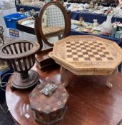 A mahogany toilet mirror together with a chess table,