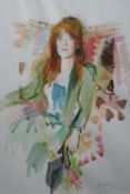 Ishbel McWhirter RCA Lady in a green dress Watercolour Signed and dated 1989 65.