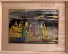 Maurice Barnes Calais Plage Watercolour Signed and label verso Together with a poster print