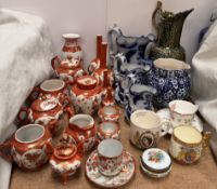 Assorted Japanese Kutani vases, part tea set etc together with pottery jugs,