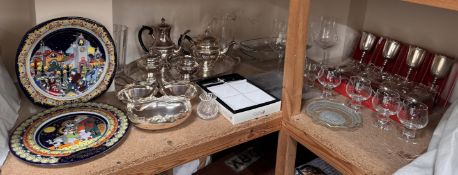 A set of eight Oneida electroplated goblets together with an electroplated four piece teaset,
